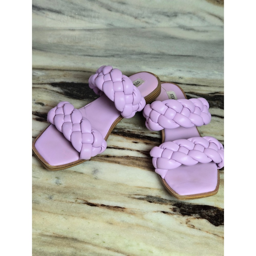 Steve Madden Womens Lilac Purple Braided Slide‎ Sandals Square Toe Size 8 Flat
